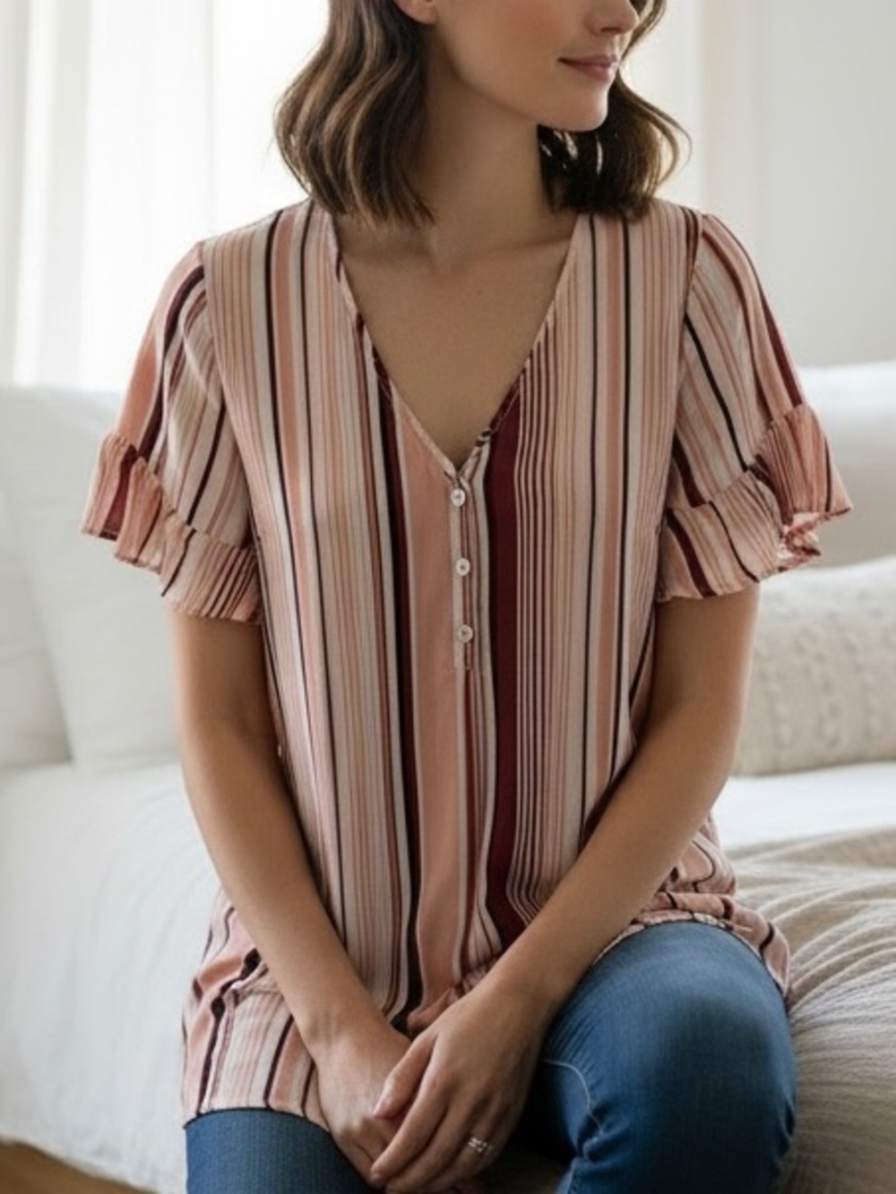 Torrid Striped Georgette Short Sleeve Pullover Blouse - Size 1X (14-16) - NWT